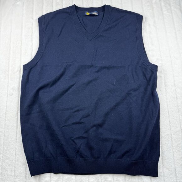 VTG Brooks Brothers Extra Fine Italian Merino Wool Vest Men XL Dark Navy Stretch - Picture 1 of 9